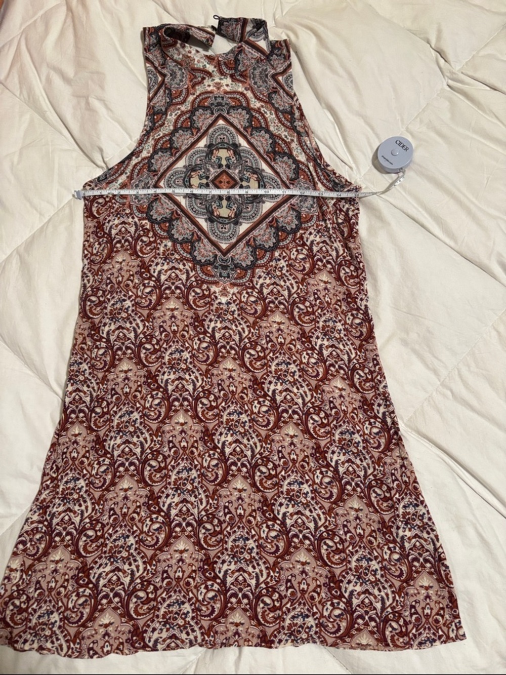 American Eagle Outfitters Burgundy and Cream Paisley Halter Mini Dress